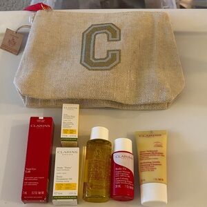 Clarins Skincare Set with Red and Yellow Accents